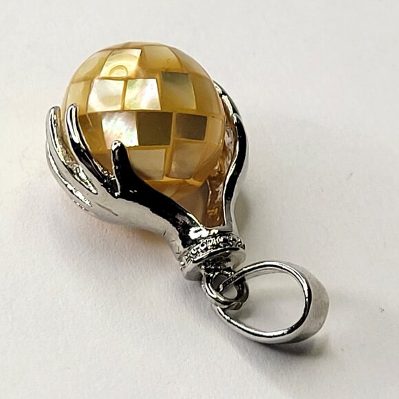 Yellow Pendant Healing Hands  Pendant With Silver tone Chain - Picture 2 of 11